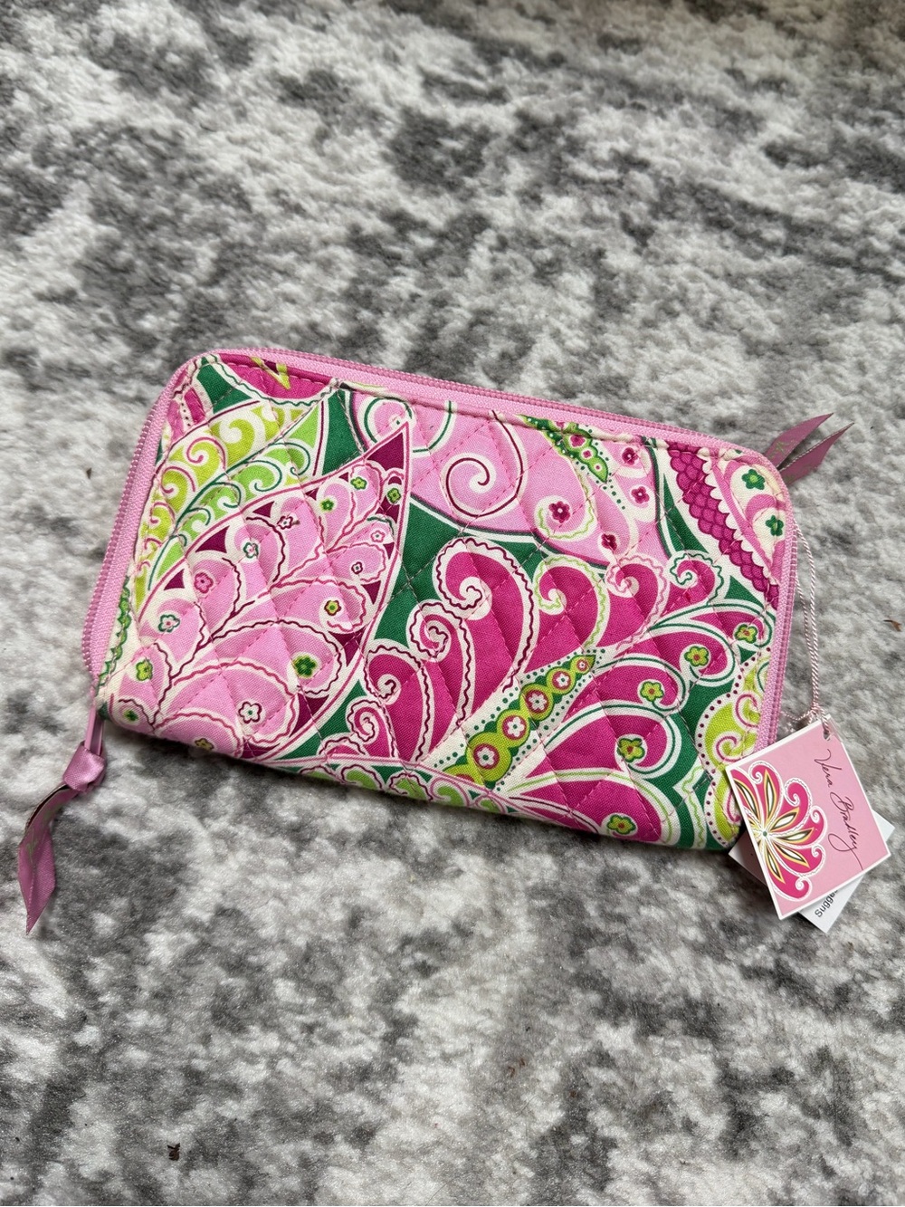 Vera Bradley Pink Green Paisley Quilted Zip-Around Wallet